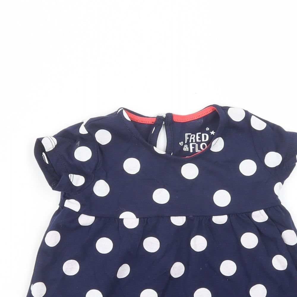 F&F Baby Blue Polka Dot Cotton A-Line  Size 9-12 Months  Crew Neck Button