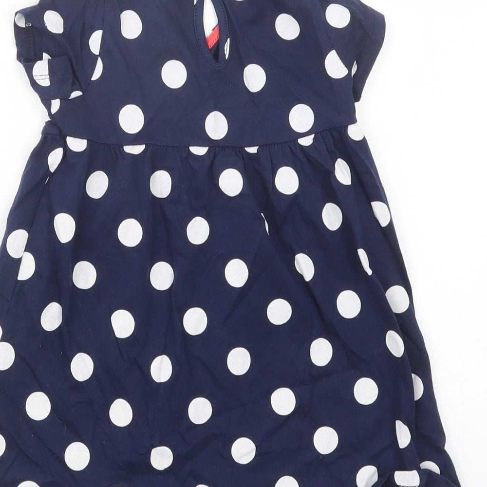 F&F Baby Blue Polka Dot Cotton A-Line  Size 9-12 Months  Crew Neck Button