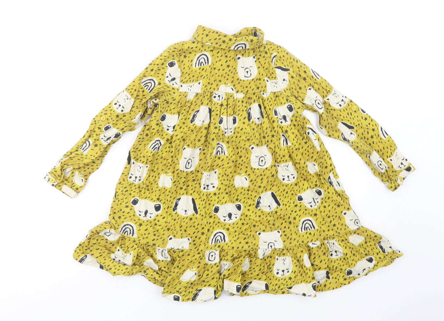 NEXT Girls Green Animal Print Cotton Shirt Dress  Size 5-6 Years  Collared Button - Cute Animals Print
