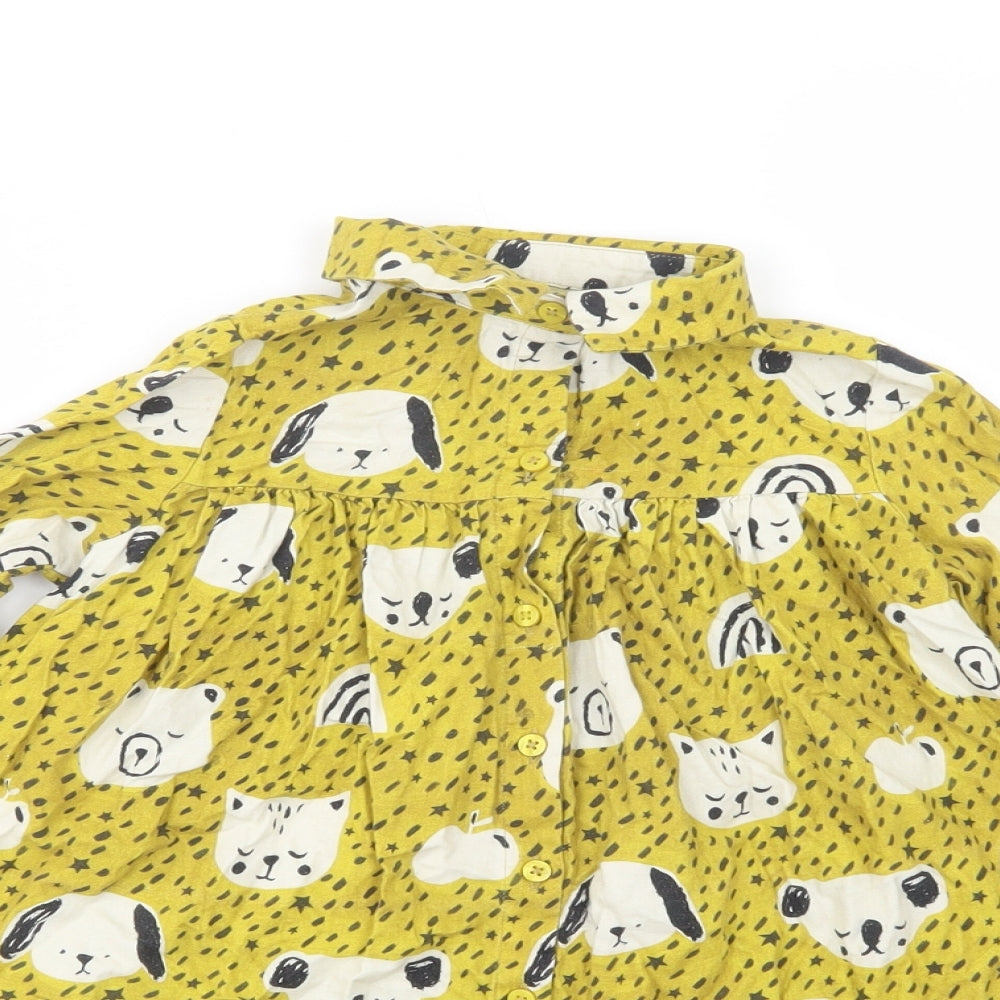 NEXT Girls Green Animal Print Cotton Shirt Dress  Size 5-6 Years  Collared Button - Cute Animals Print
