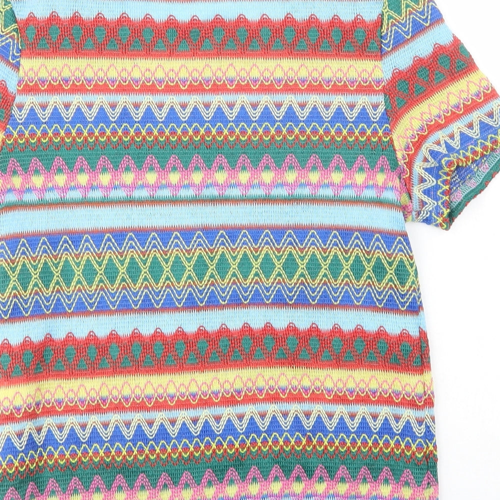 Miss Pretty World Womens Multicoloured Geometric Polyester Basic T-Shirt Size 16 Scoop Neck