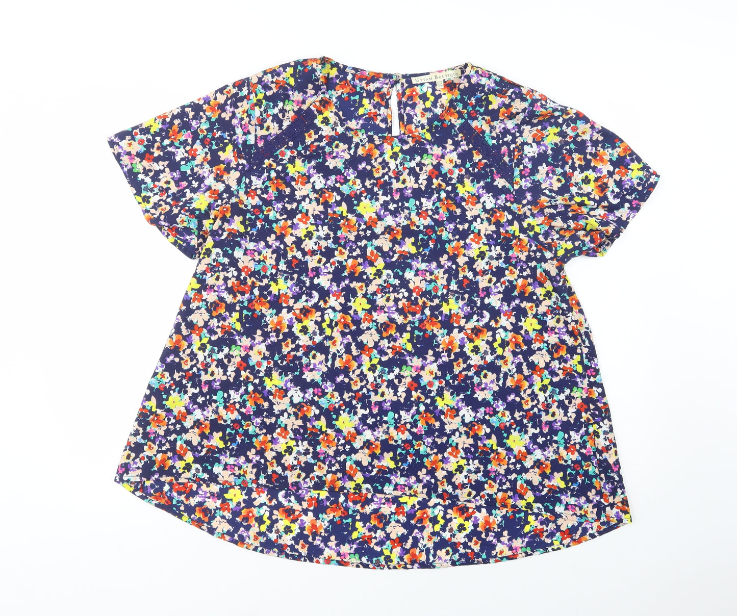 Uttam Boutique Womens Multicoloured Floral Polyester Basic Blouse Size 16 Scoop Neck