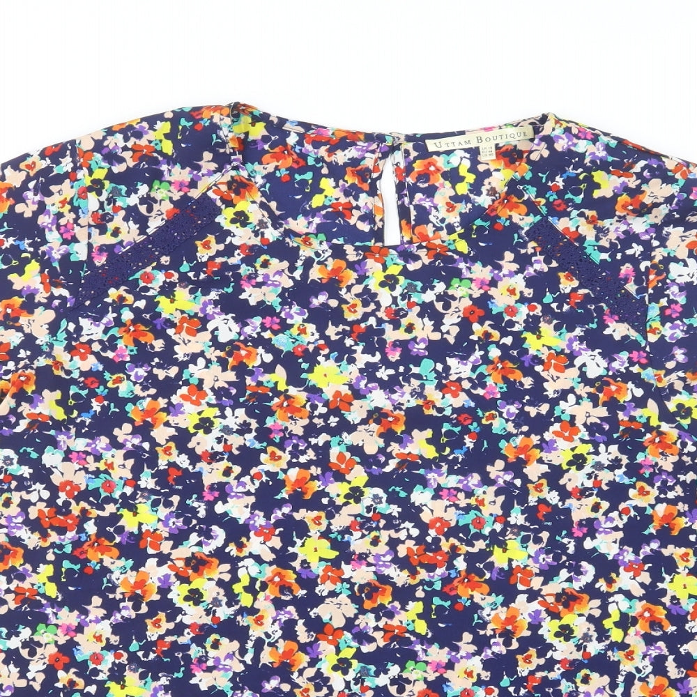 Uttam Boutique Womens Multicoloured Floral Polyester Basic Blouse Size 16 Scoop Neck
