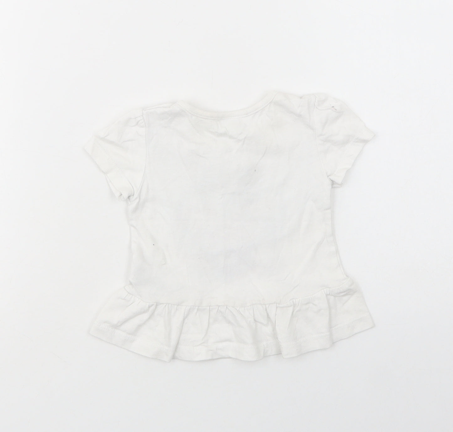 Primark Baby White  Cotton Basic T-Shirt Size 6-9 Months Crew Neck Snap - Minnie Mouse