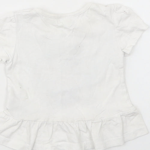 Primark Baby White  Cotton Basic T-Shirt Size 6-9 Months Crew Neck Snap - Minnie Mouse