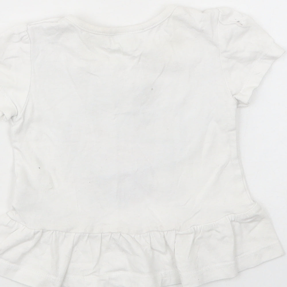 Primark Baby White  Cotton Basic T-Shirt Size 6-9 Months Crew Neck Snap - Minnie Mouse