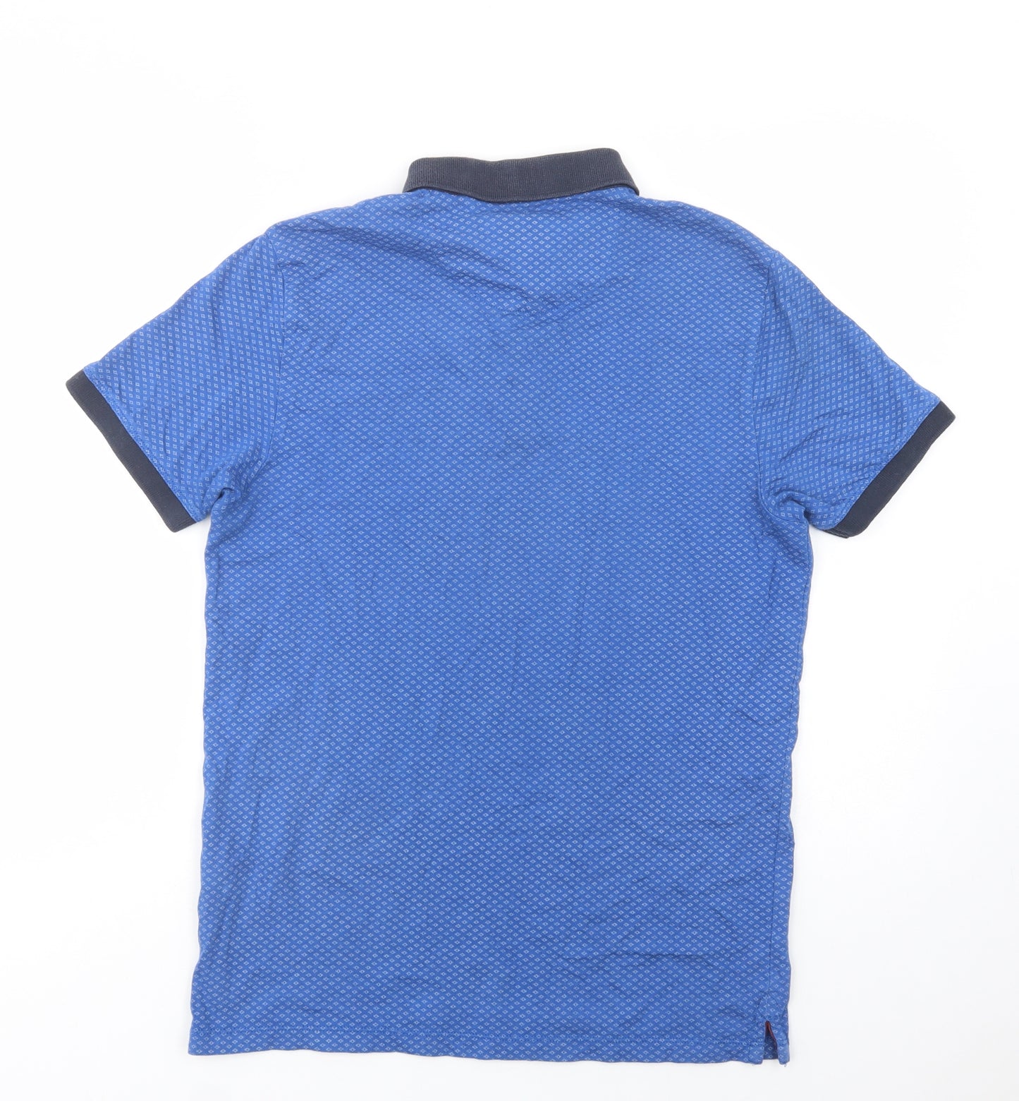 NEXT Mens Blue Geometric Cotton  Polo Size M Collared Button