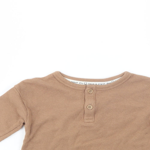 George Boys Beige  Cotton Pullover T-Shirt Size 2-3 Years Henley Button
