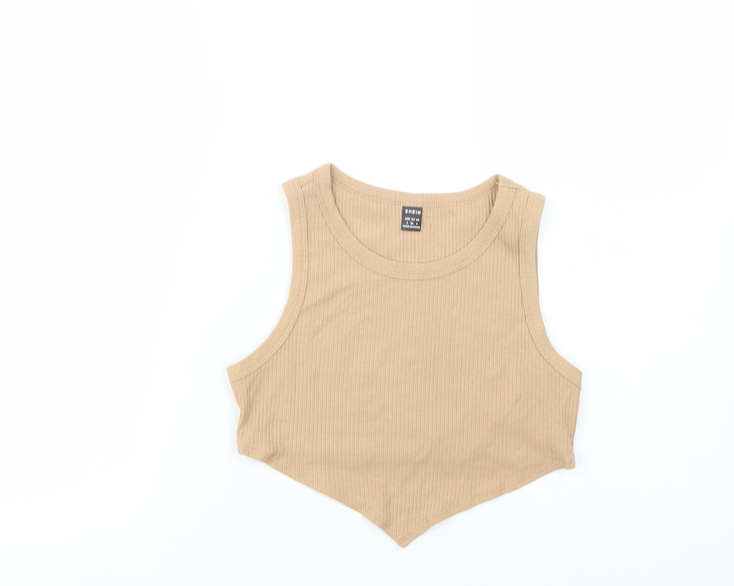 SheIn Womens Beige  Cotton Cropped Tank Size S Scoop Neck