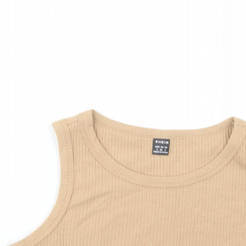 SheIn Womens Beige  Cotton Cropped Tank Size S Scoop Neck
