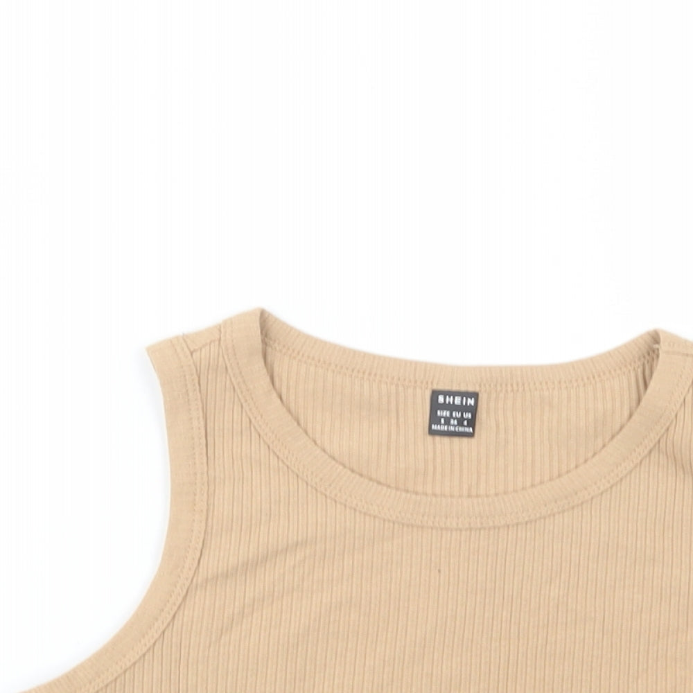 SheIn Womens Beige  Cotton Cropped Tank Size S Scoop Neck