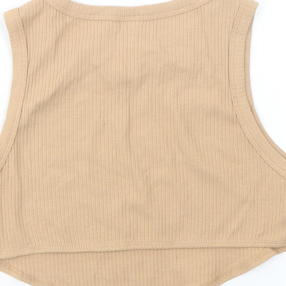SheIn Womens Beige  Cotton Cropped Tank Size S Scoop Neck