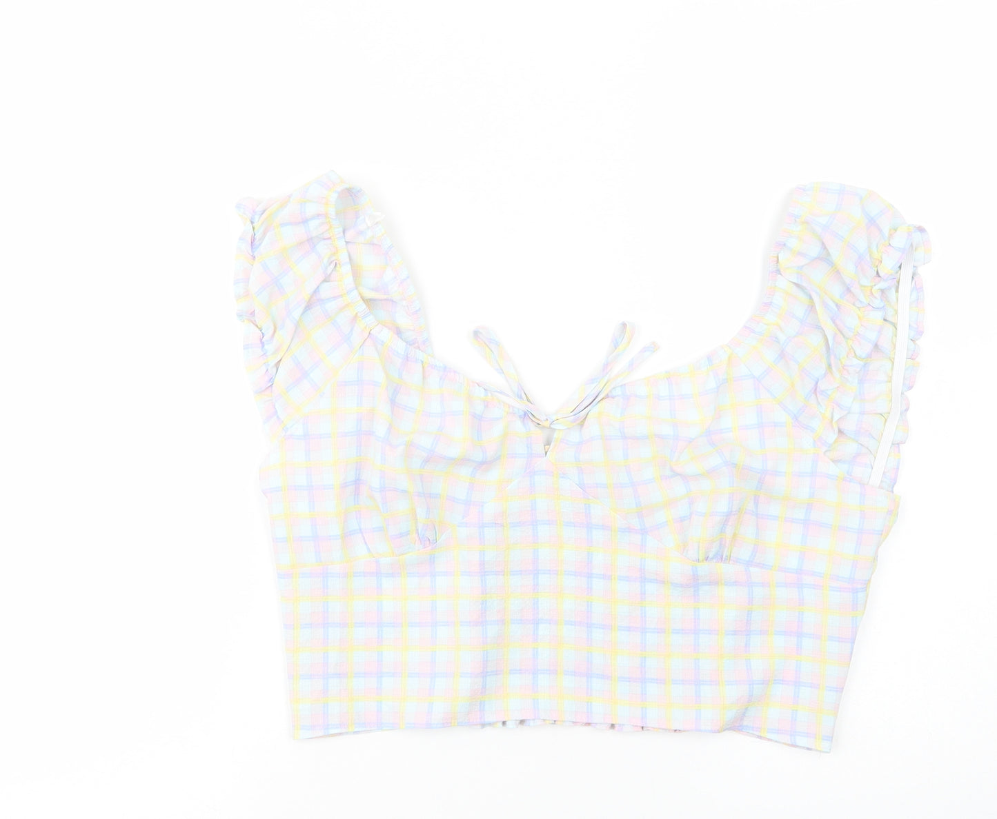 Primark Womens Multicoloured Plaid Polyester Cropped Blouse Size 18 V-Neck