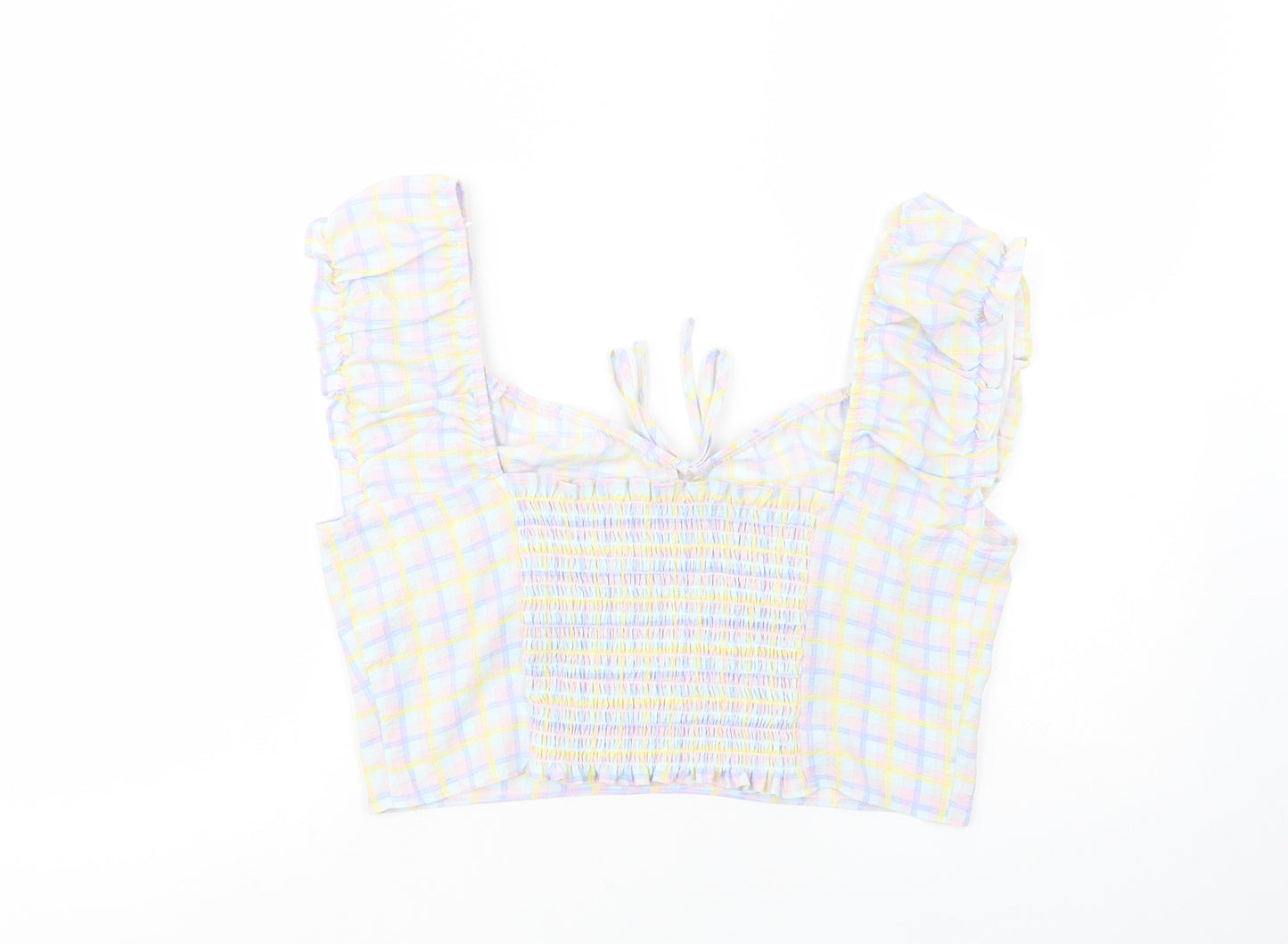 Primark Womens Multicoloured Plaid Polyester Cropped Blouse Size 18 V-Neck