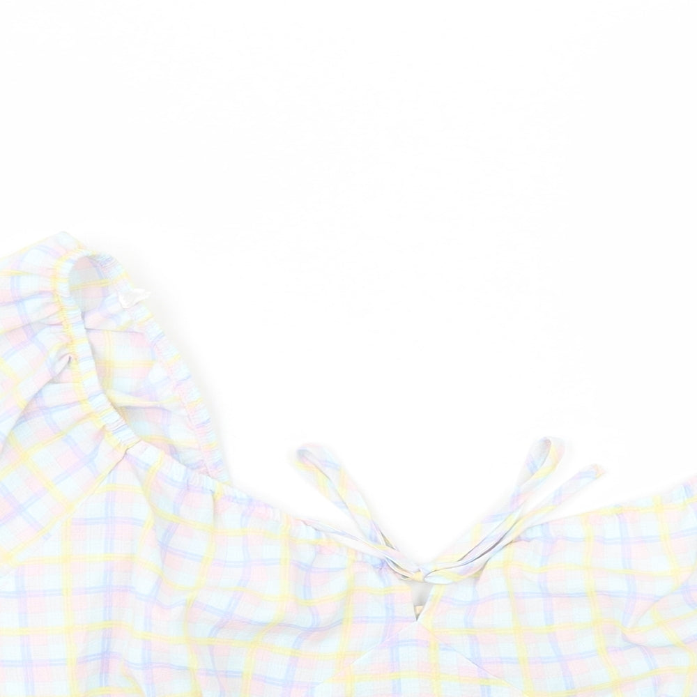 Primark Womens Multicoloured Plaid Polyester Cropped Blouse Size 18 V-Neck