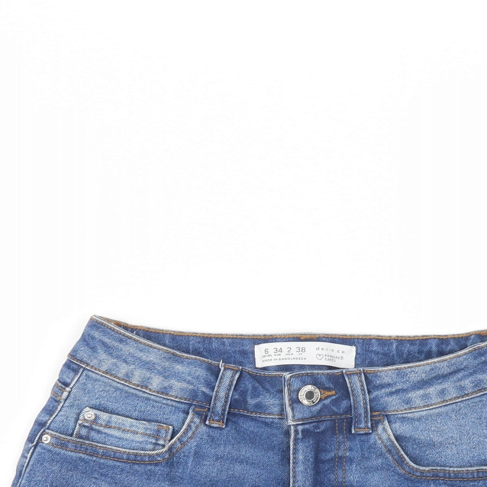 Primark Womens Blue  Cotton Cut-Off Shorts Size 6 L3 in Regular Button