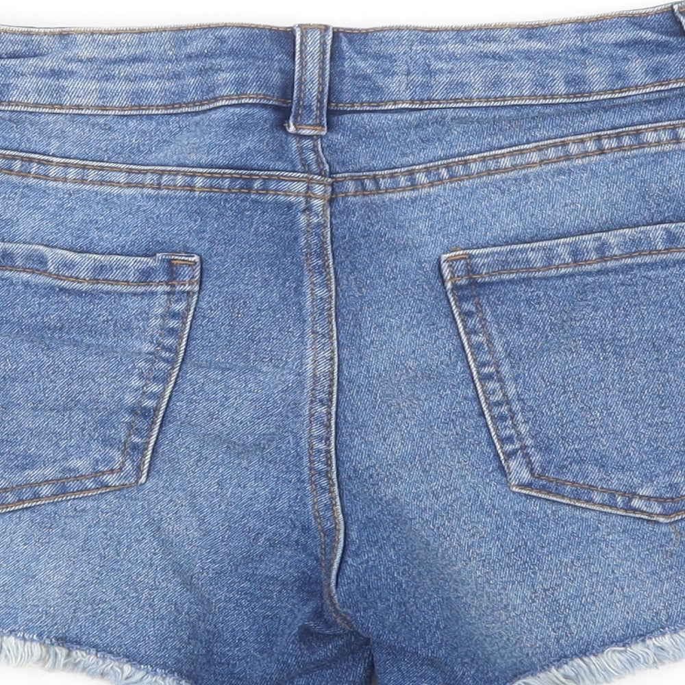 Primark Womens Blue  Cotton Cut-Off Shorts Size 6 L3 in Regular Button