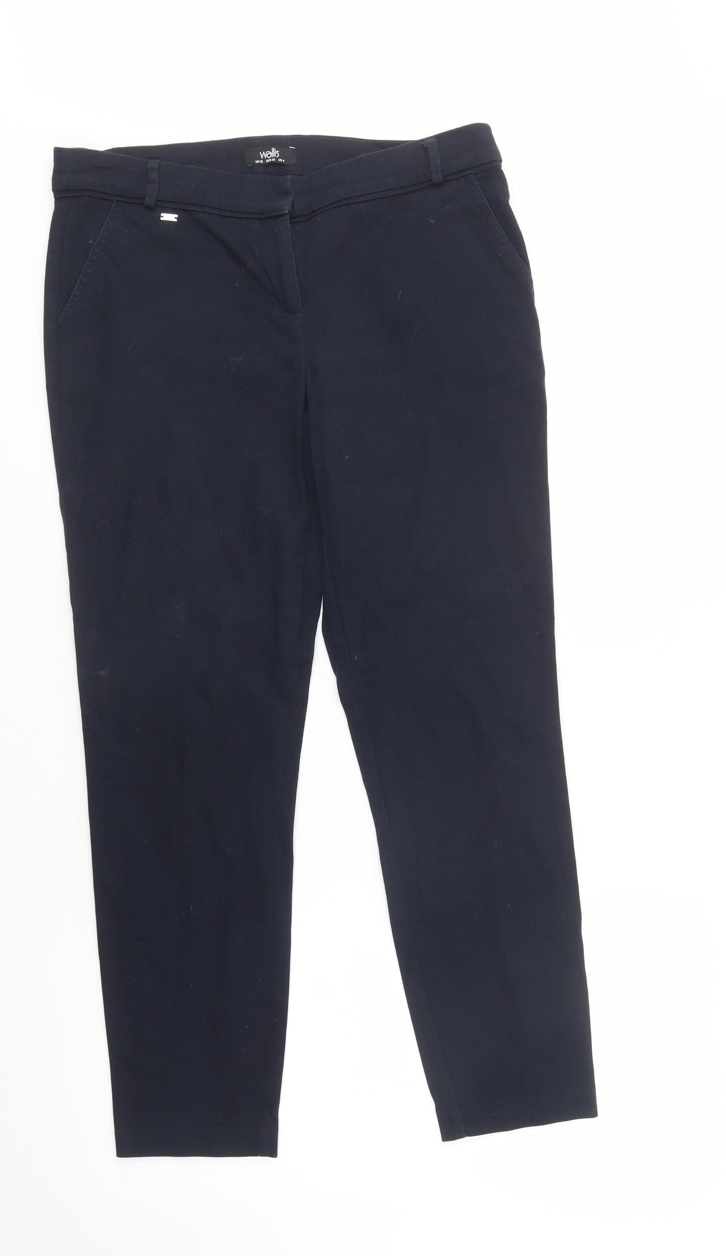 Wallis Womens Blue  Cotton Chino Trousers Size 12 L28 in Regular Button