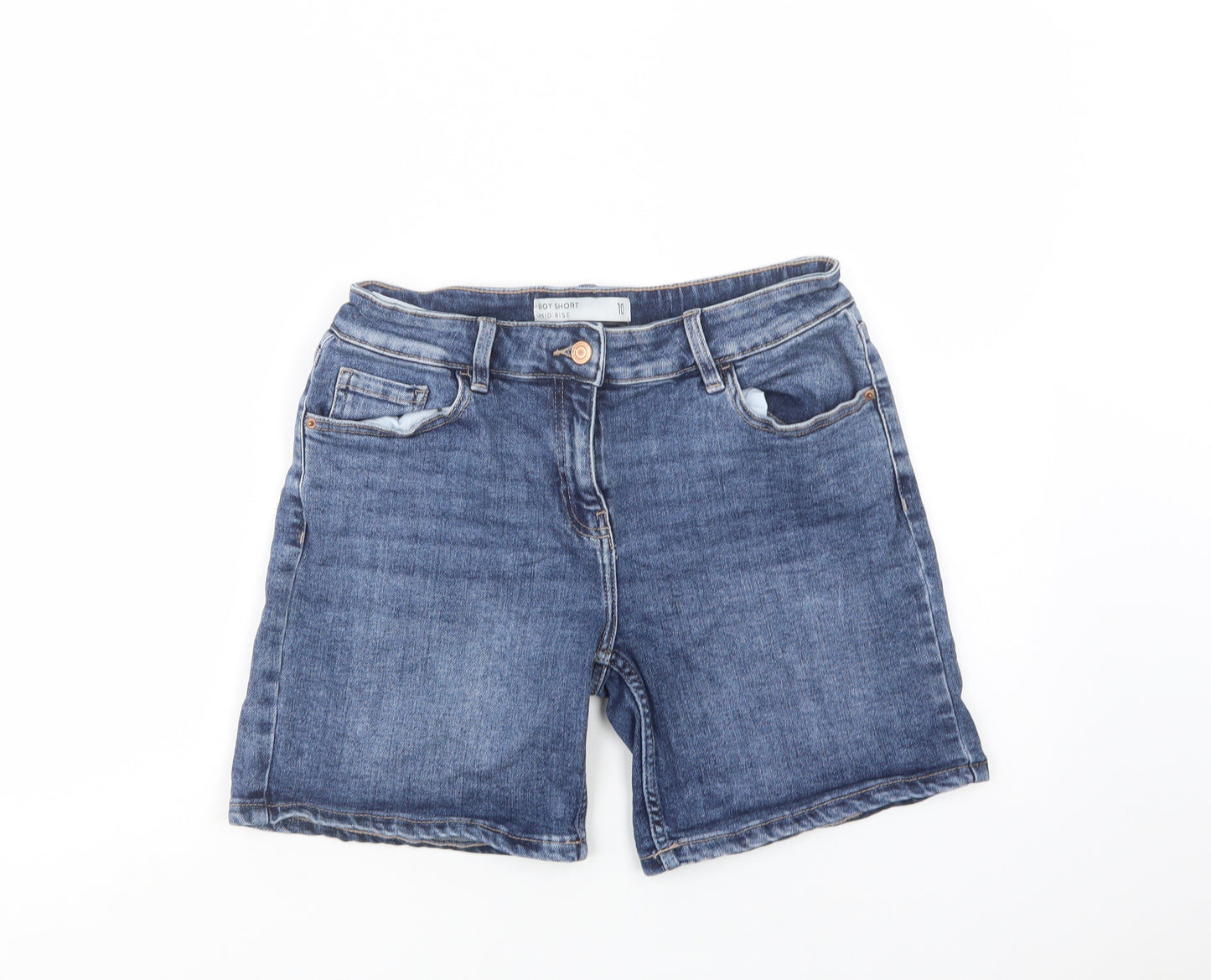 NEXT Womens Blue  Cotton Boyfriend Shorts Size 10 L7 in Regular Button