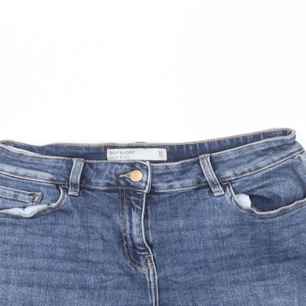 NEXT Womens Blue  Cotton Boyfriend Shorts Size 10 L7 in Regular Button