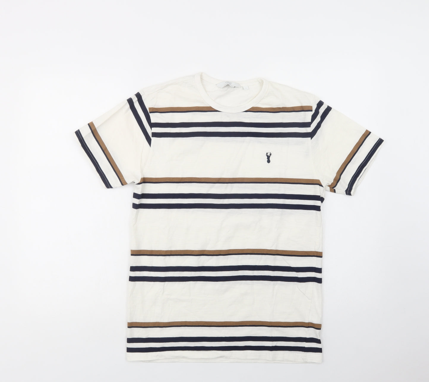 NEXT Mens White Striped Cotton  T-Shirt Size S Crew Neck
