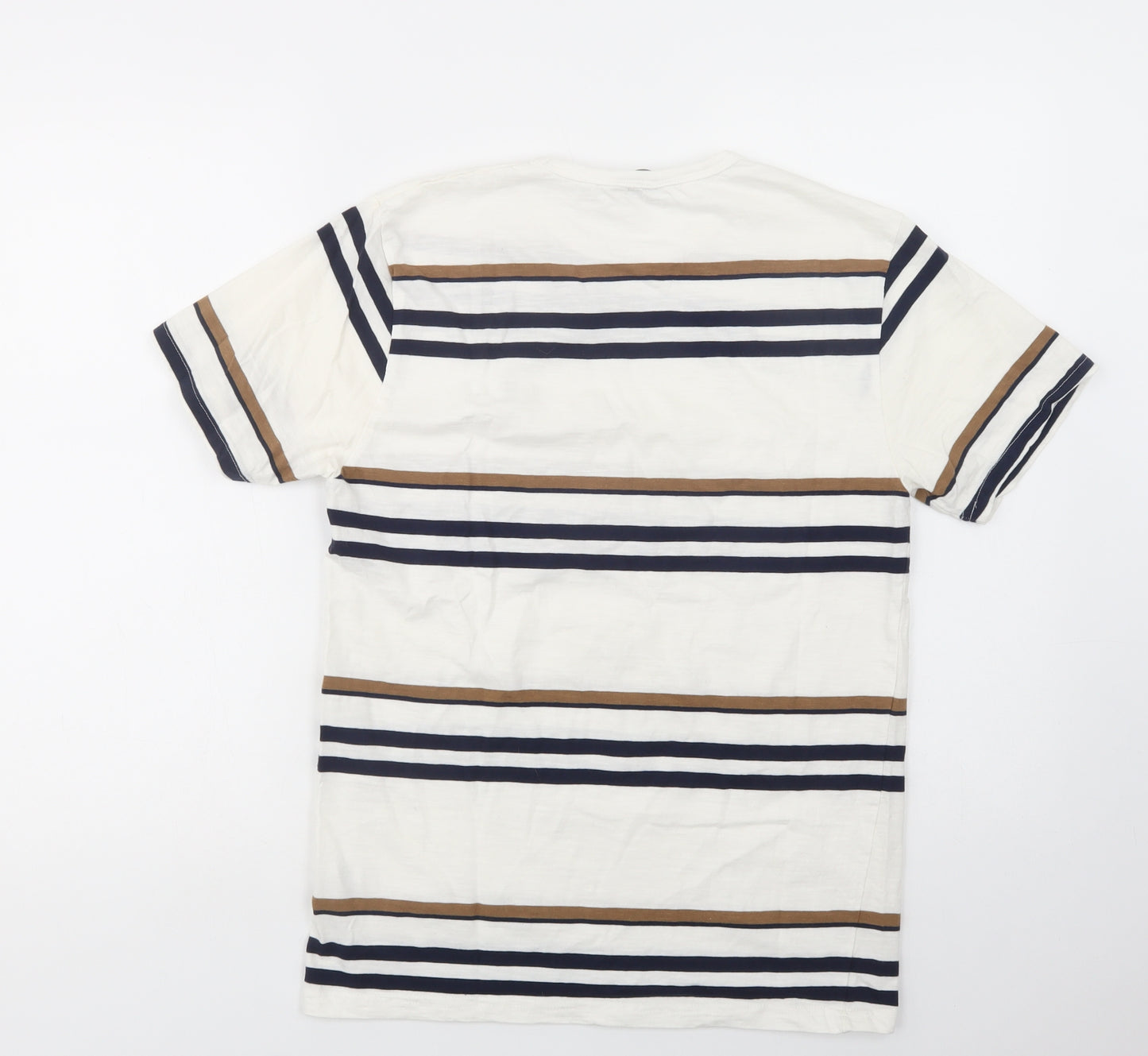 NEXT Mens White Striped Cotton  T-Shirt Size S Crew Neck