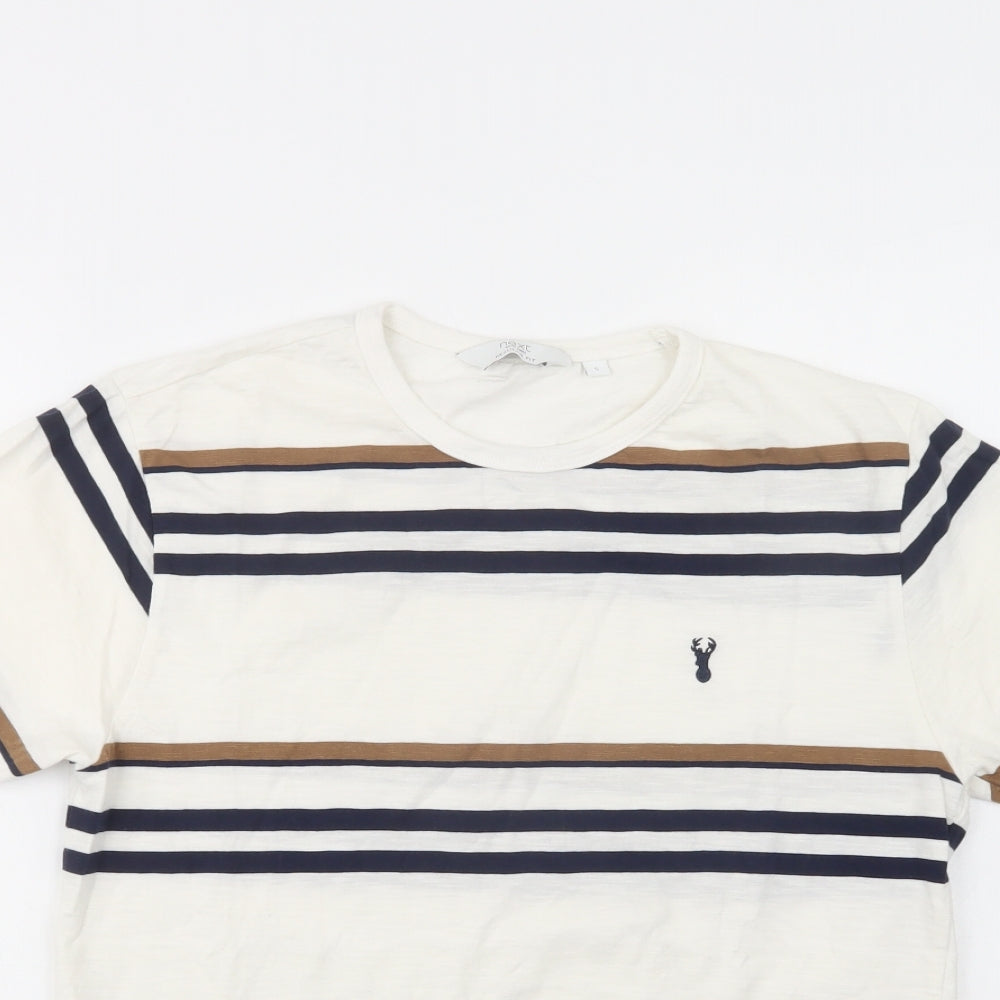 NEXT Mens White Striped Cotton  T-Shirt Size S Crew Neck