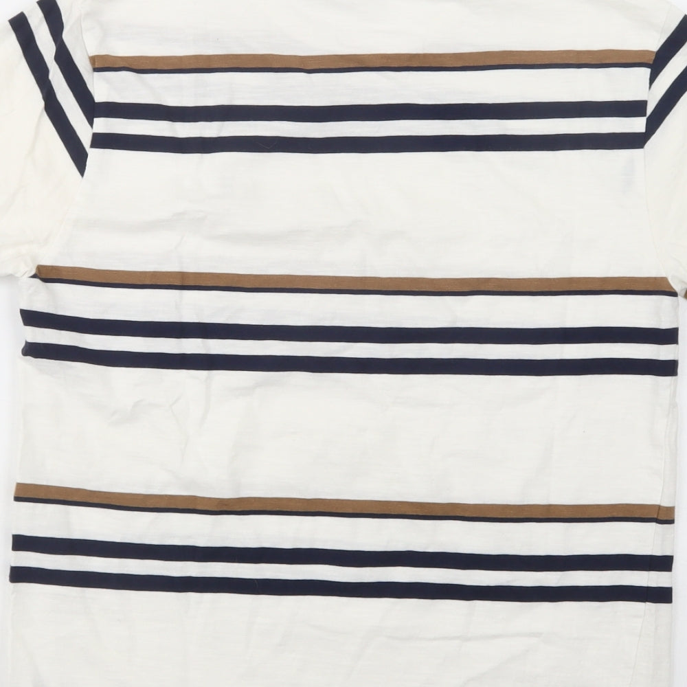 NEXT Mens White Striped Cotton  T-Shirt Size S Crew Neck