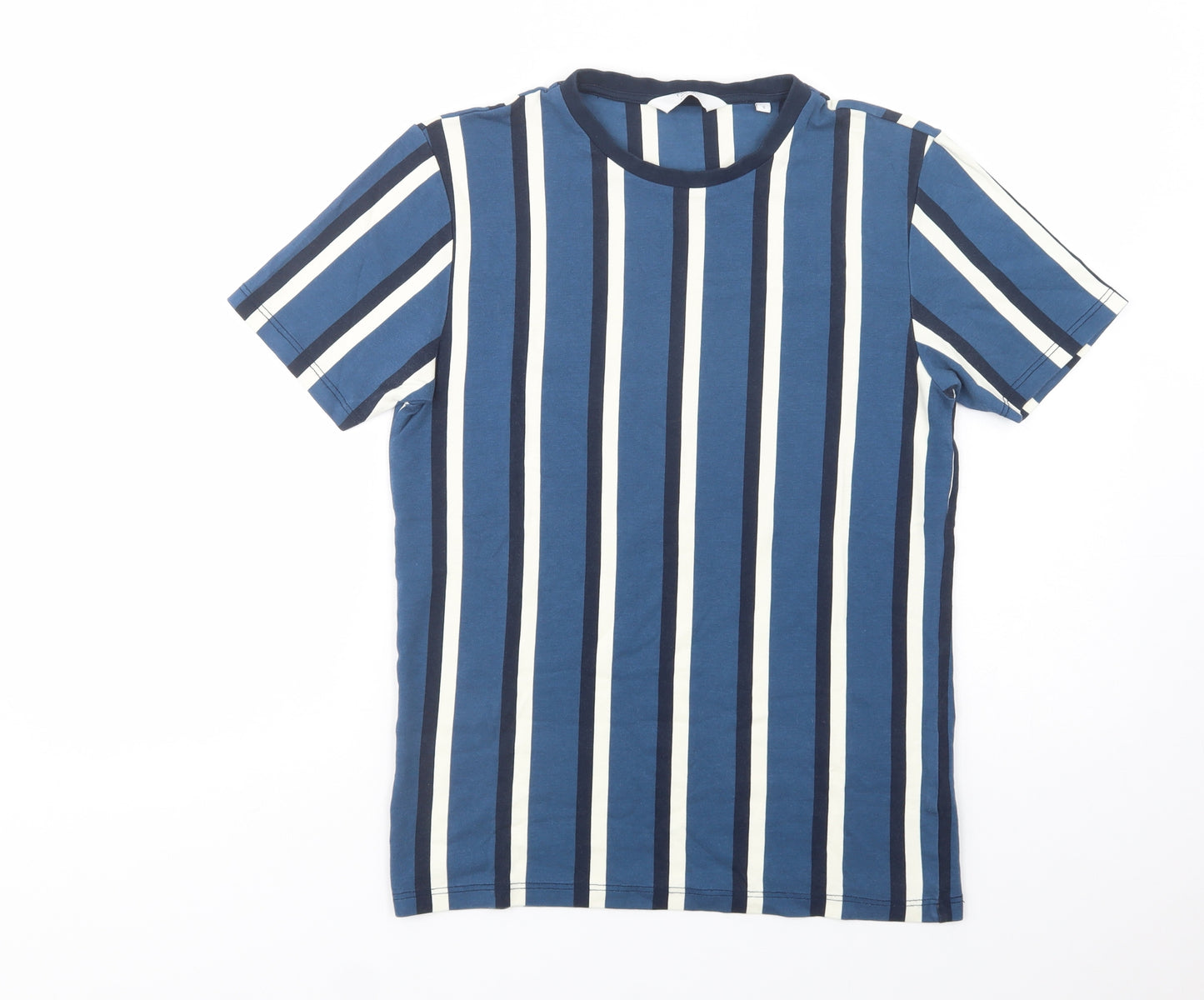 NEXT Mens Blue Striped Cotton  T-Shirt Size S Crew Neck