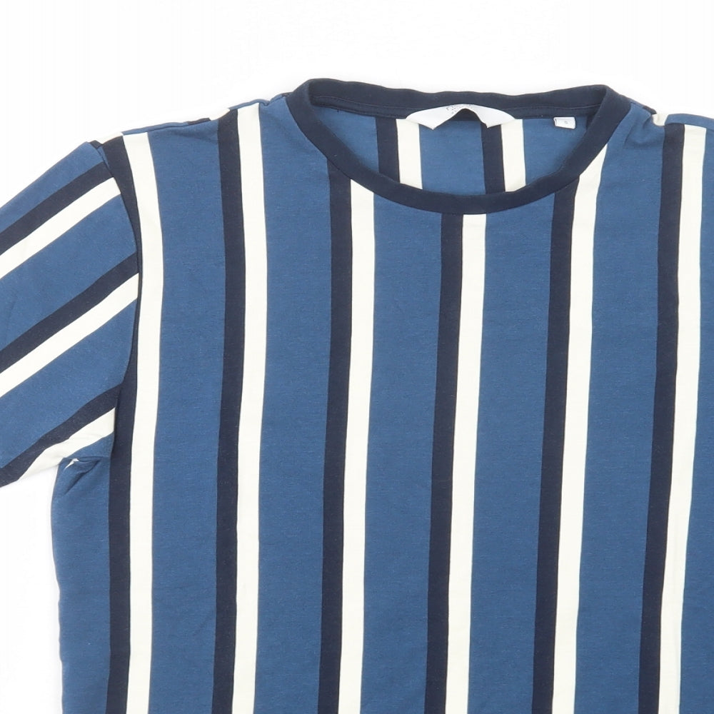 NEXT Mens Blue Striped Cotton  T-Shirt Size S Crew Neck