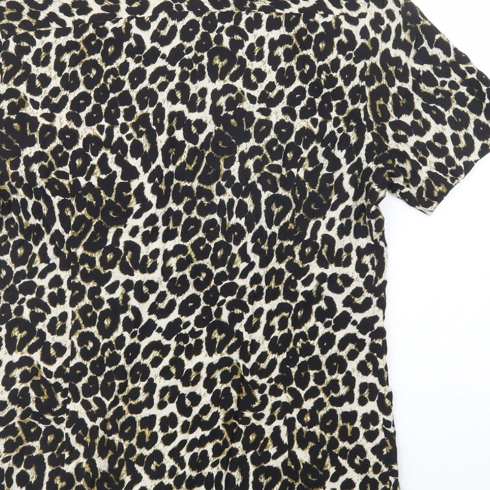 River Island Mens Black Animal Print Viscose  Button-Up Size S Collared Button