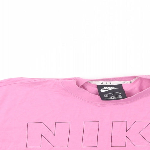 Nike Womens Pink  Cotton Cropped T-Shirt Size S Collared