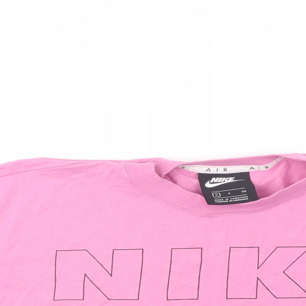 Nike Womens Pink  Cotton Cropped T-Shirt Size S Collared