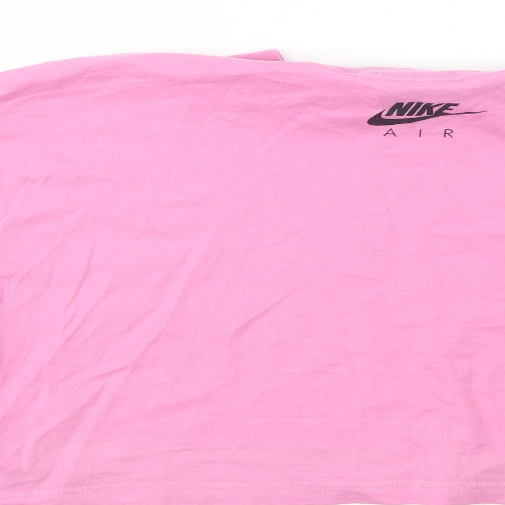 Nike Womens Pink  Cotton Cropped T-Shirt Size S Collared