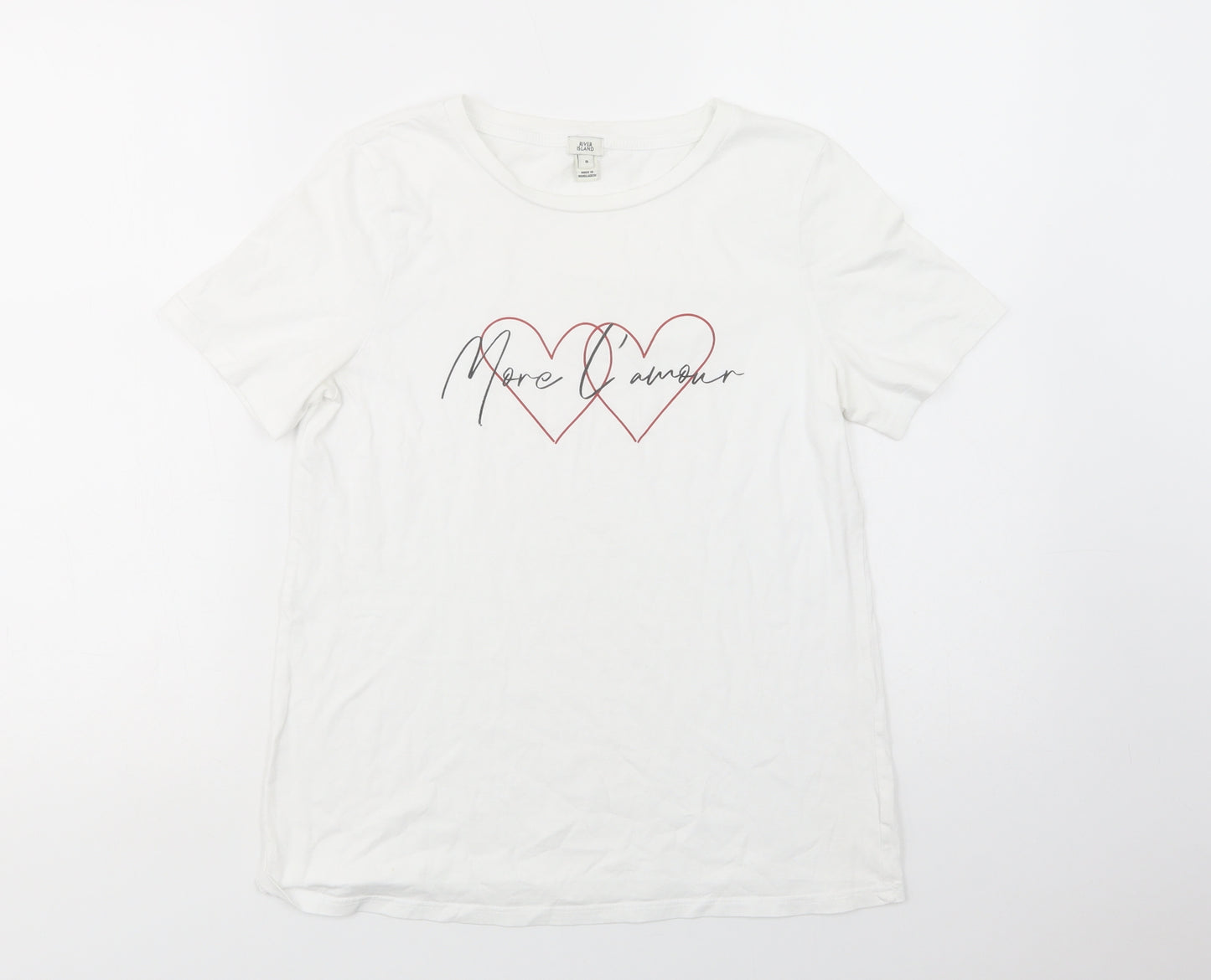 River Island Womens White  Cotton Basic T-Shirt Size S Crew Neck - L'amour