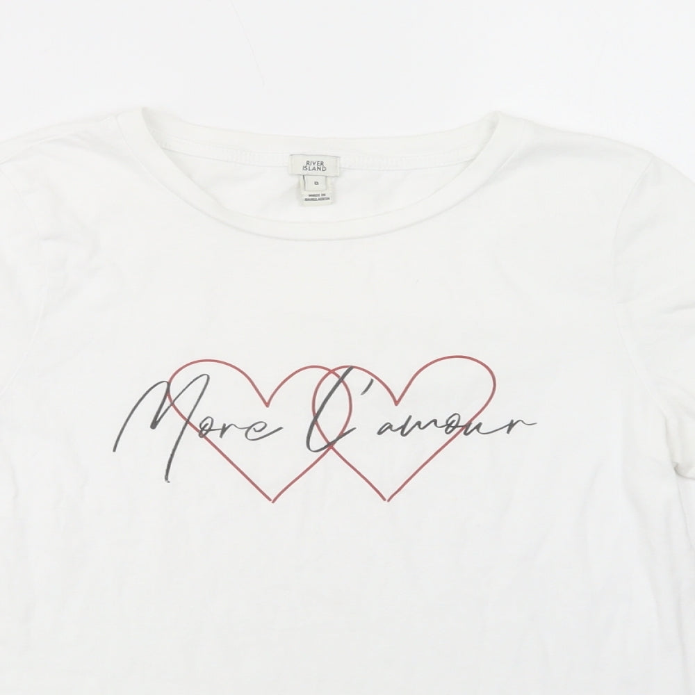 River Island Womens White  Cotton Basic T-Shirt Size S Crew Neck - L'amour