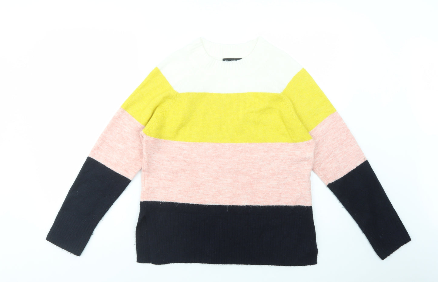 F&F Womens Multicoloured Mock Neck Striped Acrylic Pullover Jumper Size 10