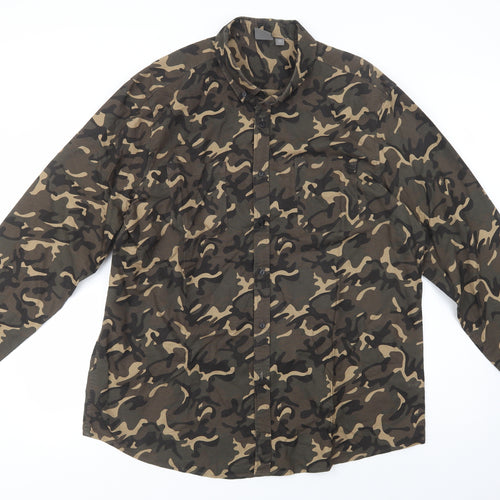 ASOS Mens Brown Camouflage Cotton  Button-Up Size 2XL Collared Button