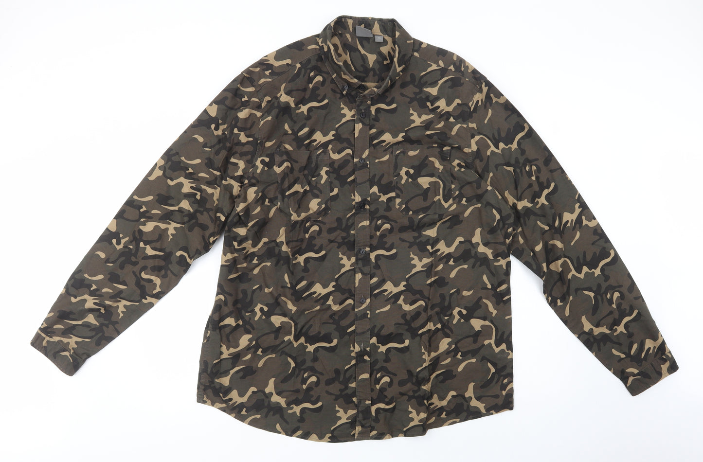 ASOS Mens Brown Camouflage Cotton  Button-Up Size 2XL Collared Button