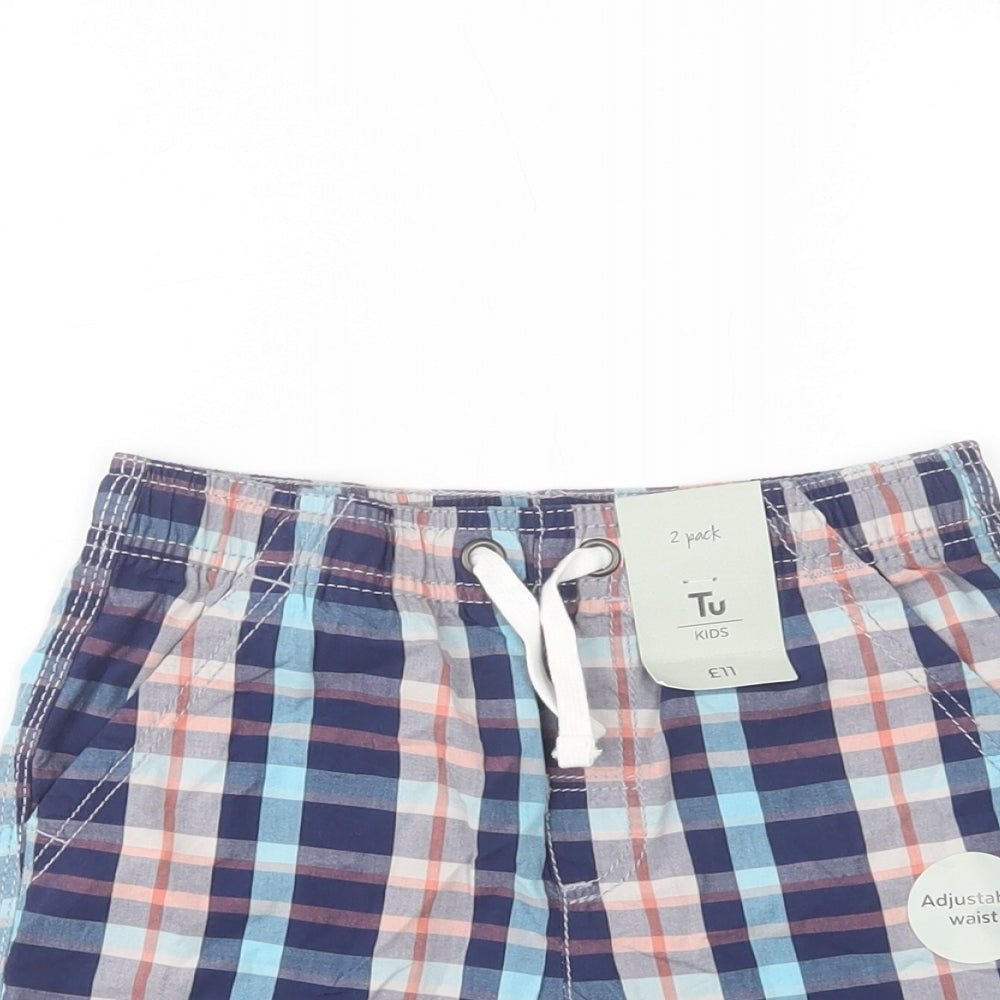 TU Boys Blue Plaid Cotton Chino Shorts Size 6 Years  Regular Drawstring