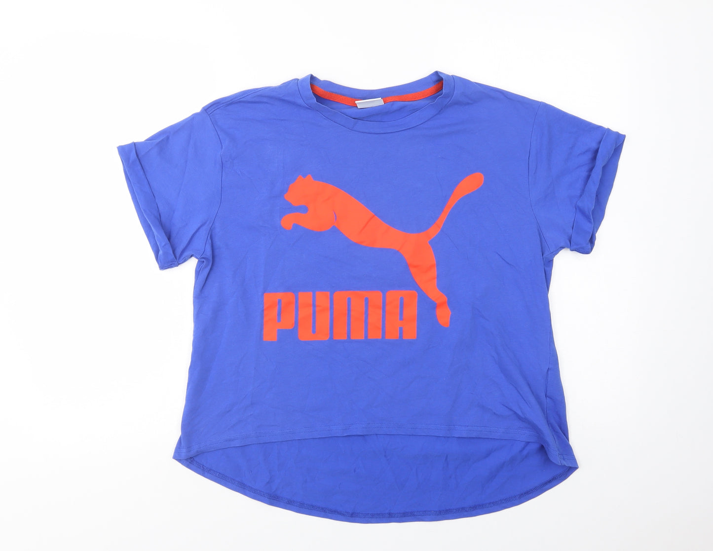 PUMA Womens Blue  Cotton Pullover T-Shirt Size 10 Crew Neck Pullover