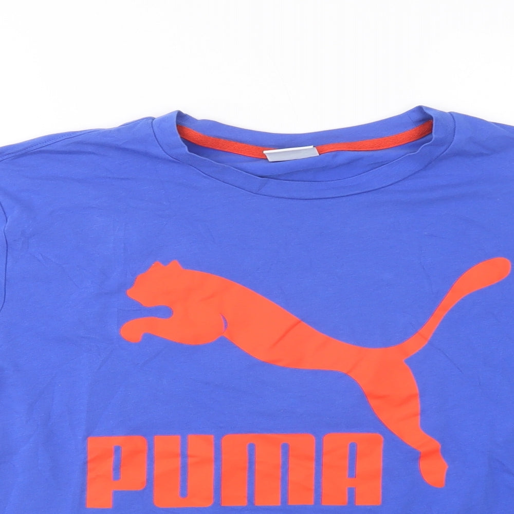 PUMA Womens Blue  Cotton Pullover T-Shirt Size 10 Crew Neck Pullover