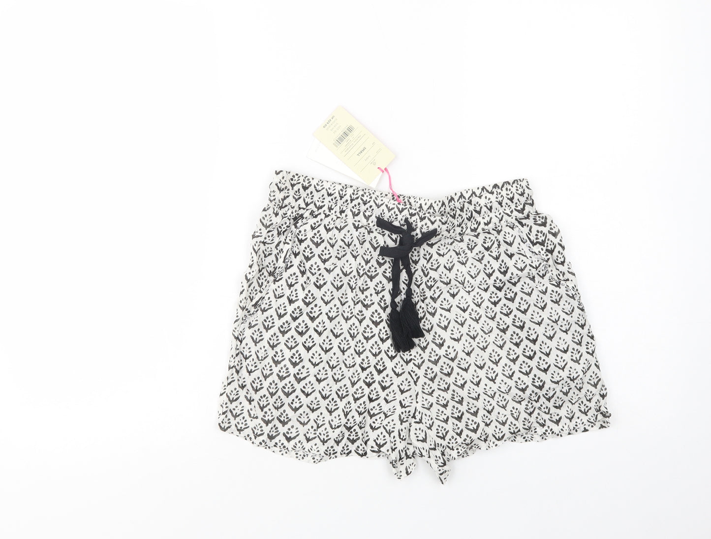 Monsoon Womens White Geometric Viscose Bermuda Shorts Size S L3 in Regular Drawstring