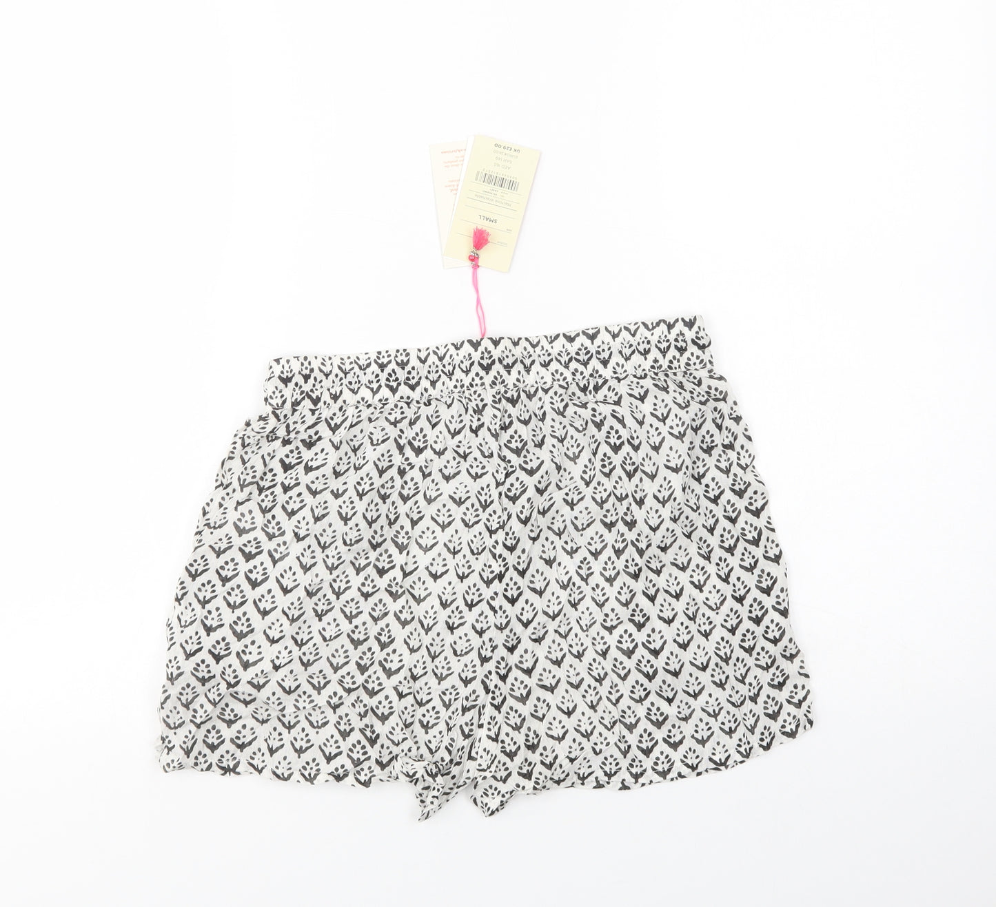 Monsoon Womens White Geometric Viscose Bermuda Shorts Size S L3 in Regular Drawstring