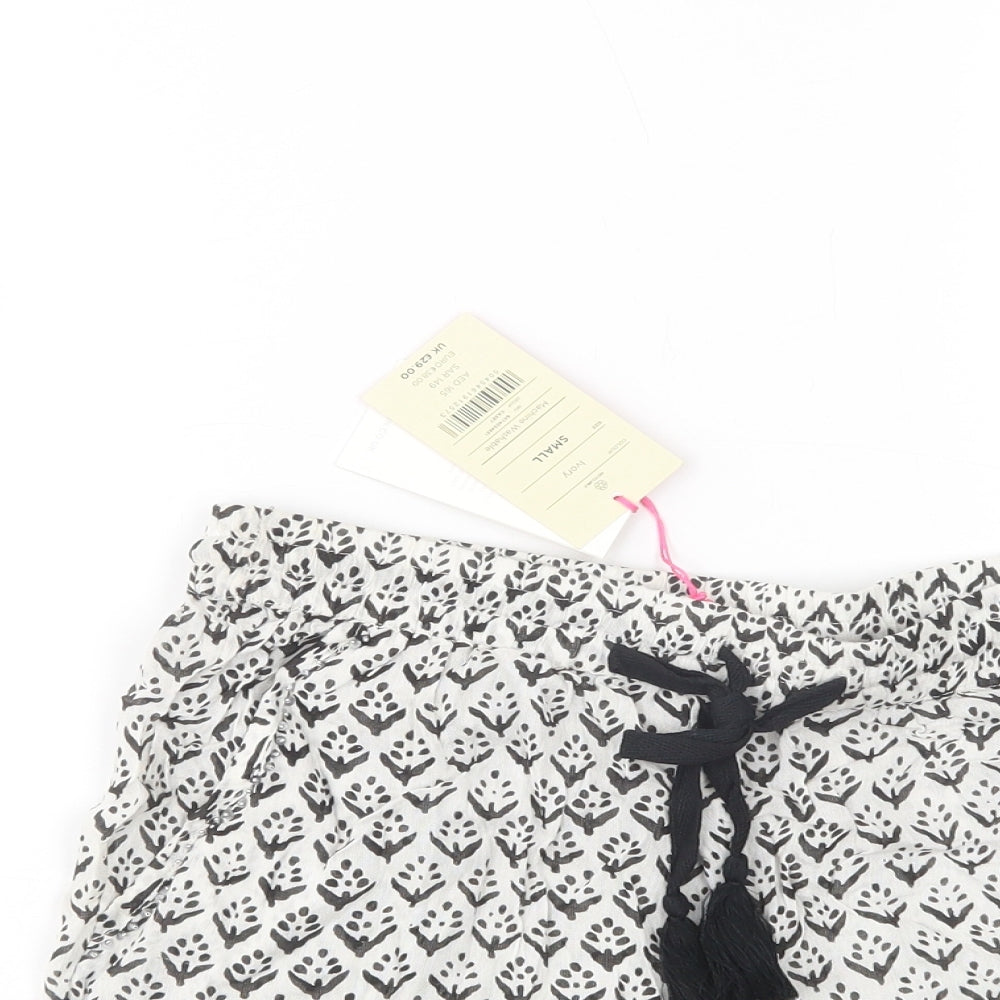 Monsoon Womens White Geometric Viscose Bermuda Shorts Size S L3 in Regular Drawstring