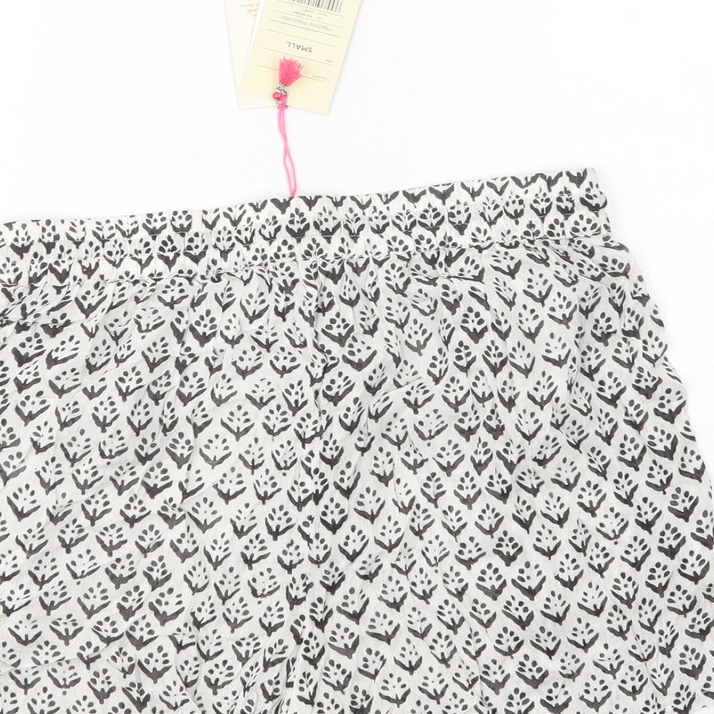 Monsoon Womens White Geometric Viscose Bermuda Shorts Size S L3 in Regular Drawstring