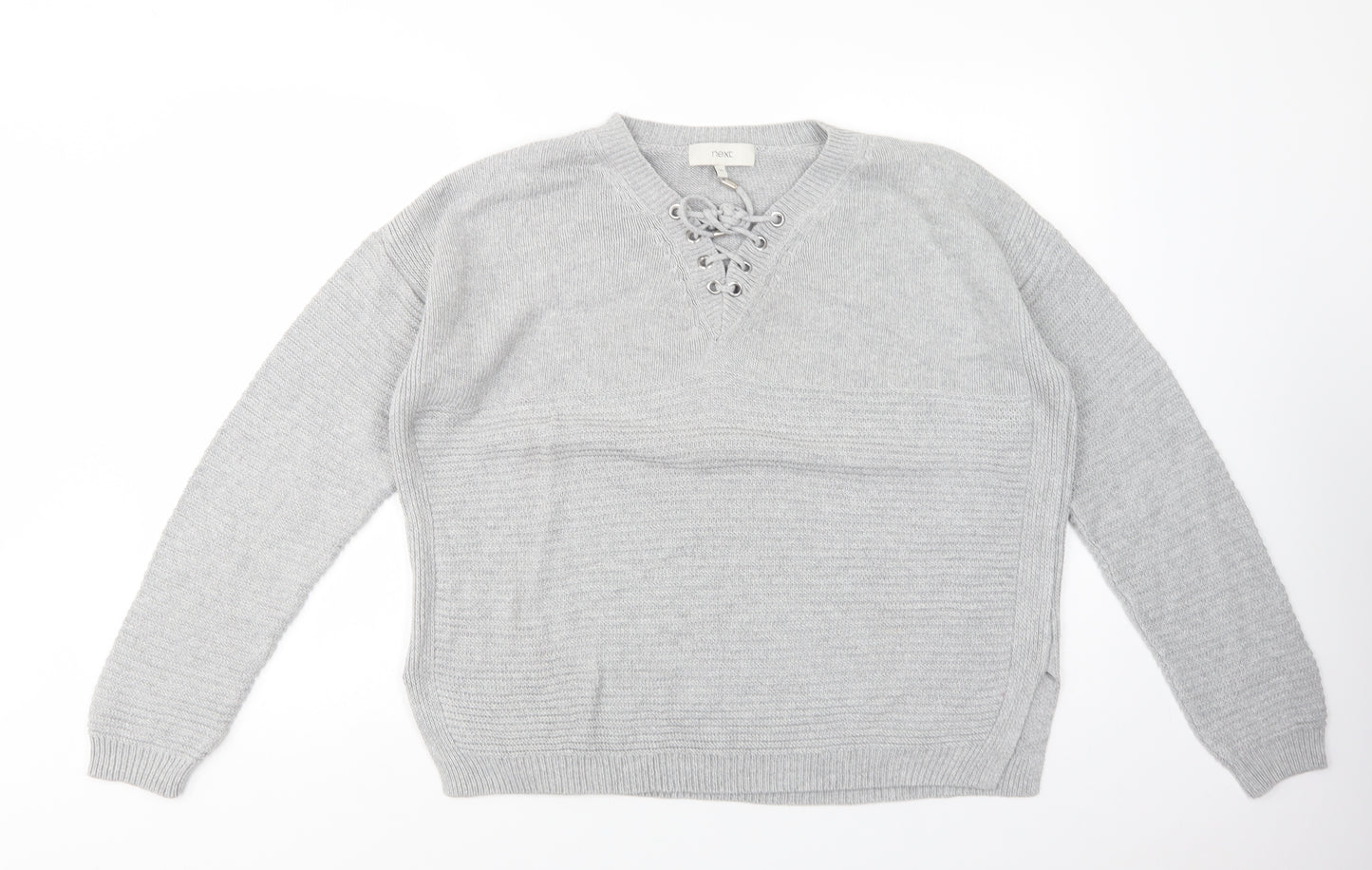 NEXT Womens Grey V-Neck  Cotton Pullover Jumper Size 14