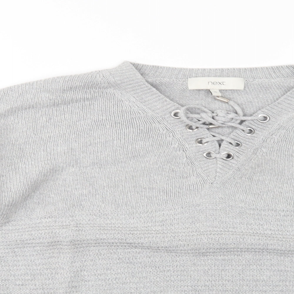 NEXT Womens Grey V-Neck  Cotton Pullover Jumper Size 14