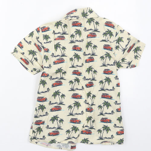 The Kids Division Boys Beige  Cotton Basic Button-Up Size 9-10 Years Collared Button - Trucks Palm Trees