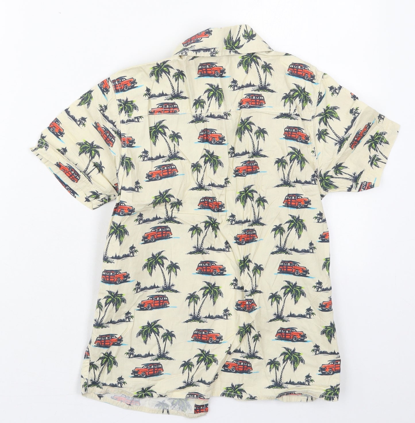 The Kids Division Boys Beige  Cotton Basic Button-Up Size 9-10 Years Collared Button - Trucks Palm Trees